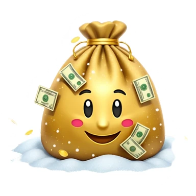 3D emoji style, money bag with dollar bills, New Year theme, snow particles, festive lighting, rich vibe, high detail, transparent background

 sticker