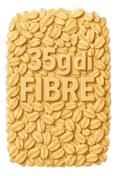 FIOCCHI DI AVENA VISTI DALL'ALTO E LA SCRITTA "35g di FIBRE" IN RILIEVO, IPERREALISTICO 4K sticker
