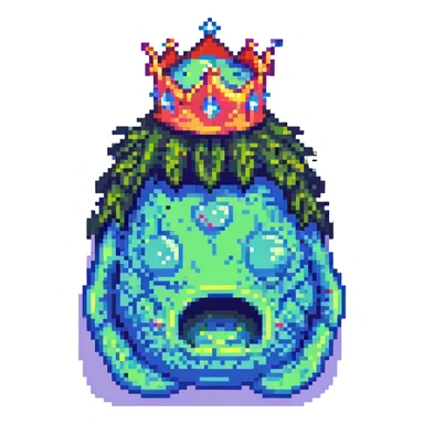 slime monster pixel art with a crown sticker