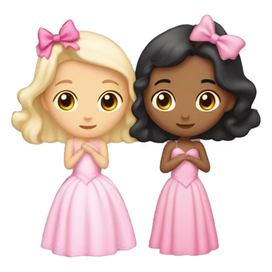 Two girls kissing , one girl is lightly Indian skinned with black hair and a pink bow she also has a pink princess dress the other girl is white skinned with brown hair and a bow and she wears a pink princess dress  sticker
