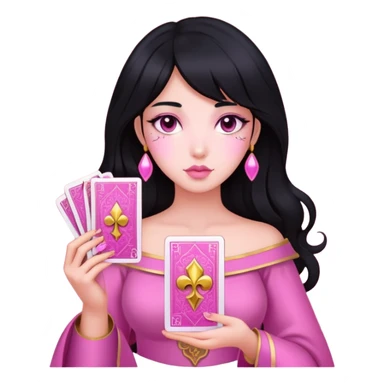 black hair girl with pink pink tarot gold cards sticker