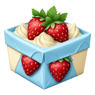 Strawberries in white chocolate in a pale blue package sticker