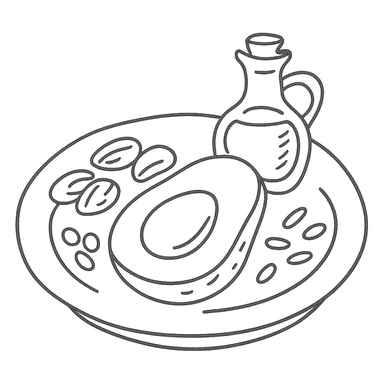 plate with avocado, nuts, olive oil, and seeds sticker