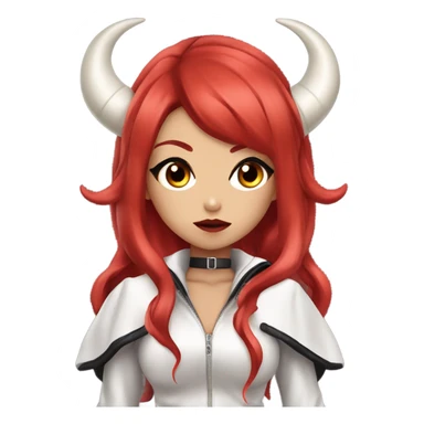 demon hime gyaru girl, black eyes, red hair, demon horns, leather coat sticker