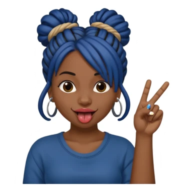 brown girl with dark blue dreads all in a bun with tongue out giving middle finger sticker