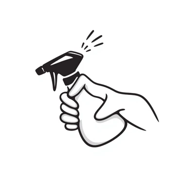 a hand using a spray bottle sticker