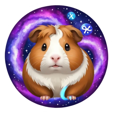 A guinea pig with chinchilla and infinity and around a galaxy sticker