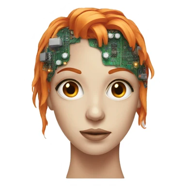 Head of female cyborg with orange hair and circuits sticker
