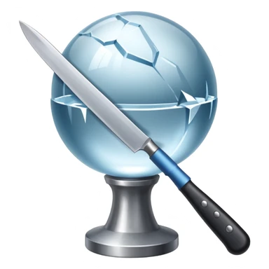 The knife is only visible from above, its tip showing from behind the ice ball. sticker