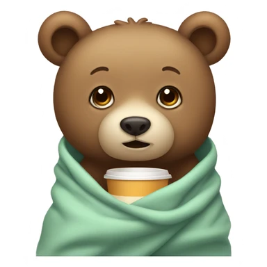 Cute little bear wrapped in a blanket drinking coffee sticker