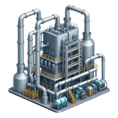 AI-powered factory. It should be a building with pipes sticker