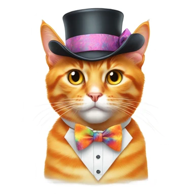 orange cat with tie-dye tophat and bow tie sticker
