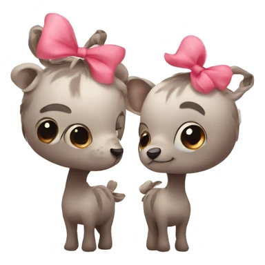 cute unusual animals with bows on their heads hugging sticker
