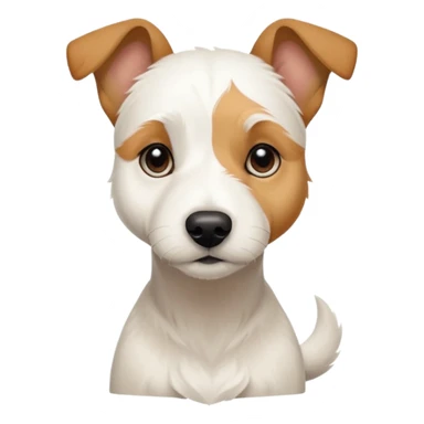 a full body facing front on of a buff white parson russell terrier looking dog the size of a kelpie with light brown long ears resting on its face and a light brown patch on one eye and a large snout. the rest of the dog is completely white.  sticker
