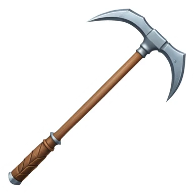 symmetrical steel pickaxe with pointed tips and wooden handle, inspired by RuneScape sticker