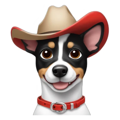 rat terrier wearing a cowboy hat and red collar smiling no brown (black and white) sticker