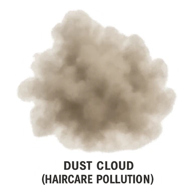 Dust Cloud (Haircare Pollution) in grey-brown (#9E8A78, #BFB5A9, #81796C) sticker