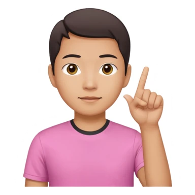 Draw a picture of a person corean pointing to themselves with their other hand raised if pink tshirt  sticker