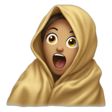 A screaming girl wrapped in a blanket sticker