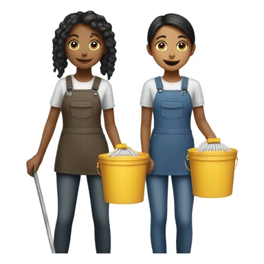 Two girls standing back to back holding mops ad buckets sticker