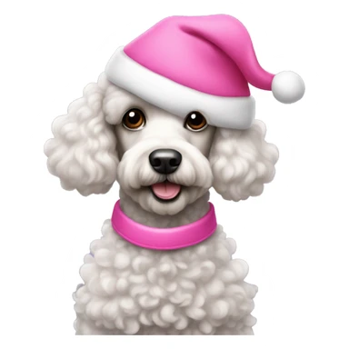 Poodle wearing pink Santa hat sticker