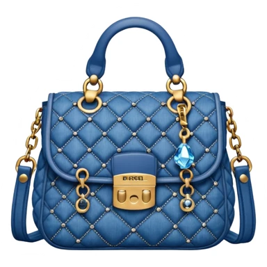 Hyperrealistic, mirco-detailed, Diesel
Denim Blue Charm-D, padded and quilted Shoulder S Bag,  with crystal cut logo charms on chain, isolated, rendering, 4k hd quailty  sticker