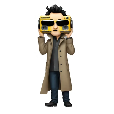 john-cusack-holding-boombox-above his head wearing trench coat  sticker