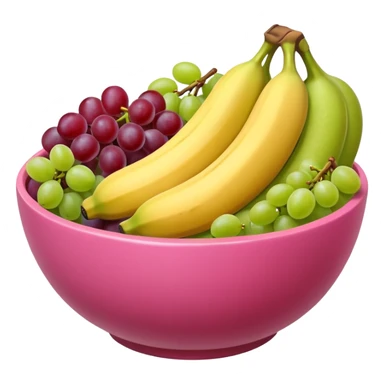 A pink bolw fully of all types os fruits, like a macedonia without red fruits sticker