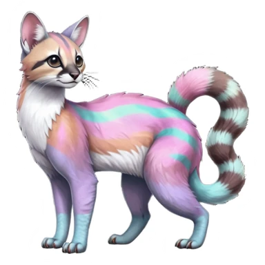 Colorful dark tropical pale light fruity pastel white glorious iridescent divine exotic cute cool beautiful beautiful fantasy-caracal-civet-genet-sergal-vernid-Cacomistle-Trico-oncilla-animal-Fakémon-hybrid-fursona (full body) sticker
