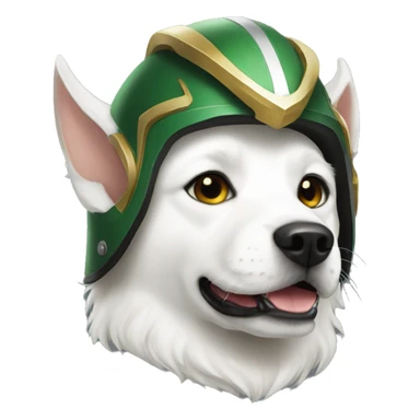 loki as a white dog with helmet sticker