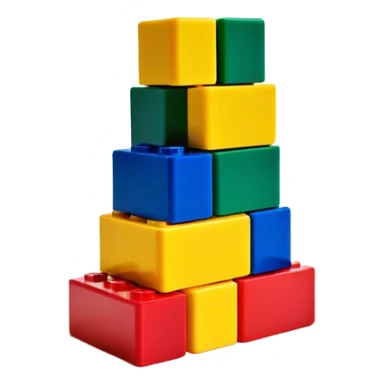 A small stack of colorful Lego-style blocks with happy faces sticker