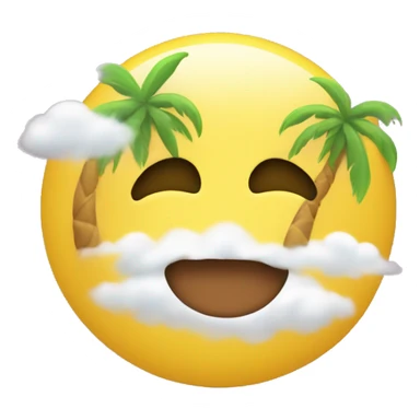 A yellow round emoji with palms on the cheeks blushing, eyes closed and the head is floting on  a fluffy cloudd sticker
