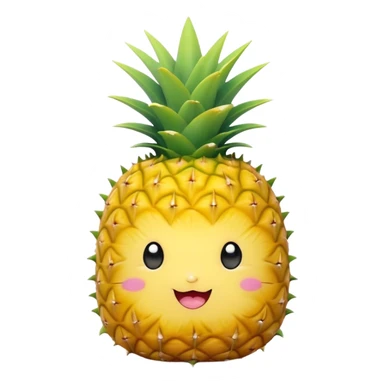 Cute Kawaii Pineapple, tiny and round, bright golden yellow with a spiky green top, chubby cheeks, playful winking expression, soft pastel textures, sweet and tropical vibes! sticker