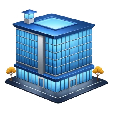 building in the night with blue sign on the roof sticker