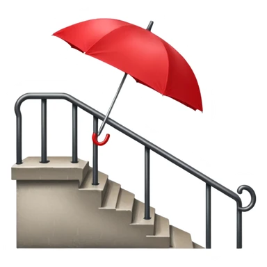 Red umbrella on stair railing, Lost Umbrella. sticker