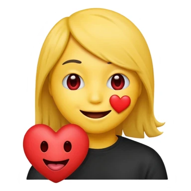 yellow emoji face holding a heart and hes so happy with emo hair covering one eye so happy with teeth and tongue sticker