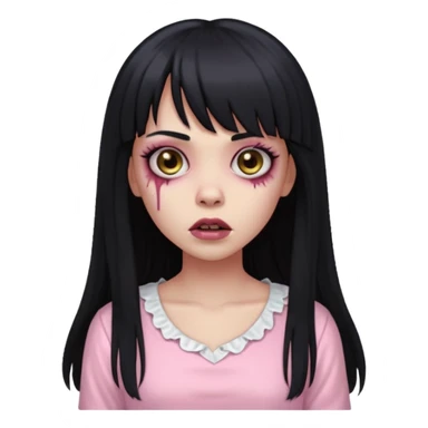 light-skinned black zombie girl with long black hair and bangs, wearing a light pink blouse sticker