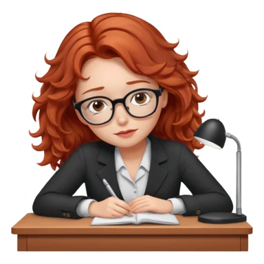 Pretty model, brown eyes, soft red wavy hair, falling asleep at desk sticker