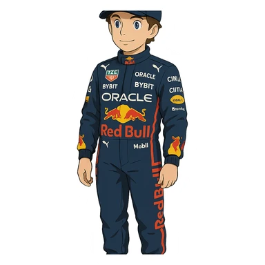 ghibli style Max Verstappen in Red Bull racing suit sticker