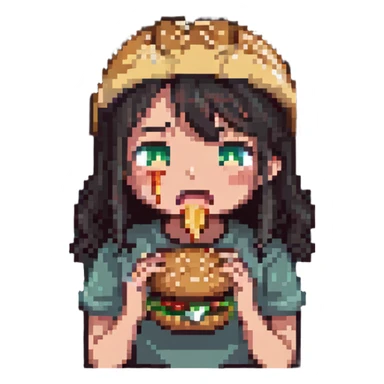 fat girl crying and eating a burger sticker