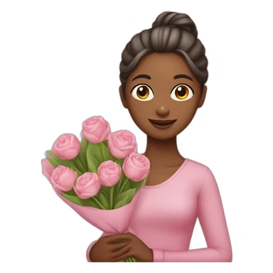 girl with bun holding some bouquet- pink cloth sticker
