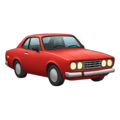 A red car with eyes sticker