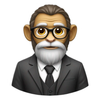 "monkey" professor with beard, mustace, glasses, suit  holding a football sticker
