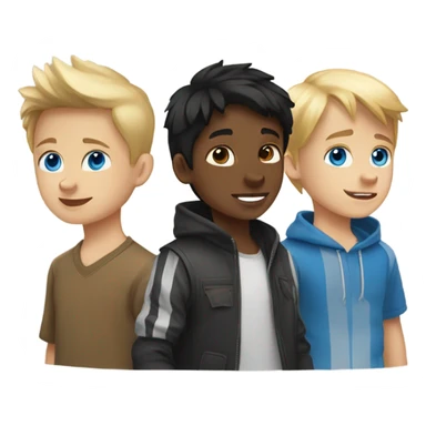 Black hair Pale skin boy, blond hair pale skin boy and a one golden Husky with blue eyes sticker