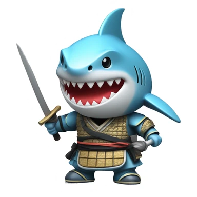 A 3D-style chrome figurine of a shark in a samurai outfit. sticker
