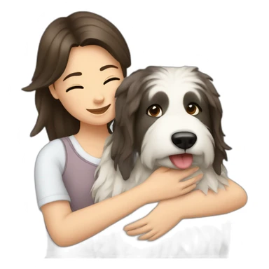 A brunette girl is hugging a Polish Tatra Sheepdog. sticker