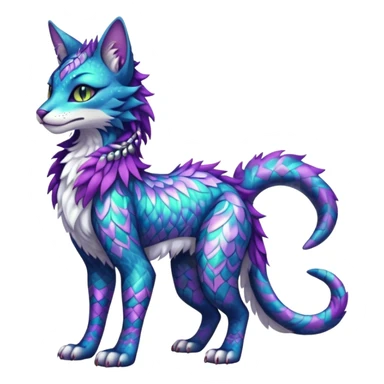 Kawaii iridescent beautiful pretty elegant divine edgy fantasy feline-vernid-sergal-fursona-animal-creature with accessories, full body with intricate patterns sticker