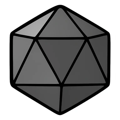 dark grey icosahedron, minimal, flat style, no background sticker