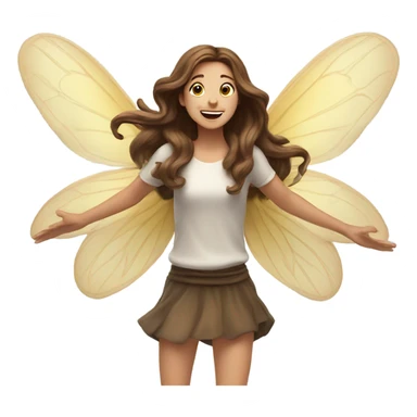 Fairy, long brown hair, excited, jumping, wings  sticker