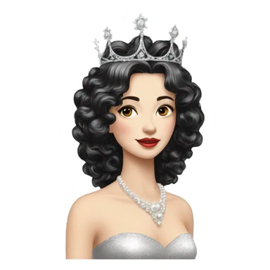 Regal pretty lady crown vintage with long black and silver hair wavy black hair pearl crown sticker